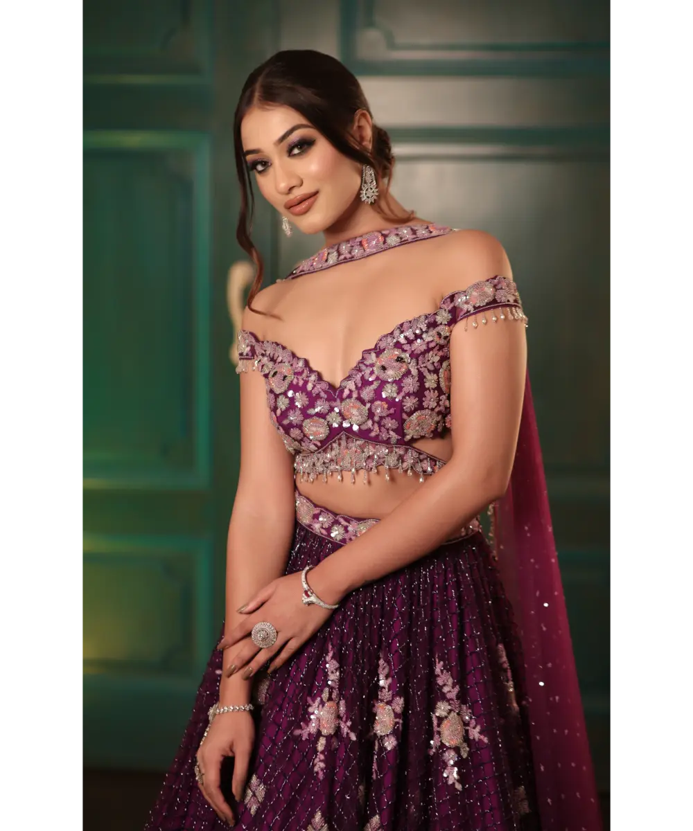 DOLLY WAHAL - Deep Purple Lehenga Set